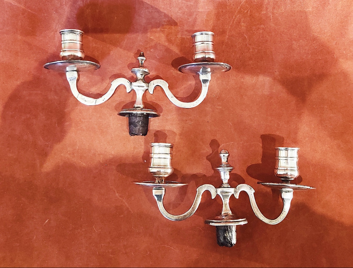 Pair Of Regency Candlesticks With Two-light Candelabra, Silver-plated Metal, 18th Century-photo-6