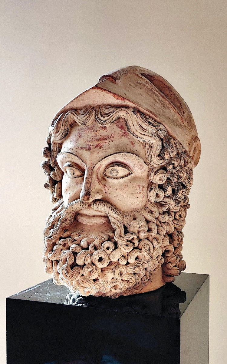 Large Patinated Terracotta Head Of "pericles", Grand Tour, Italy, Late 19th Century.-photo-2