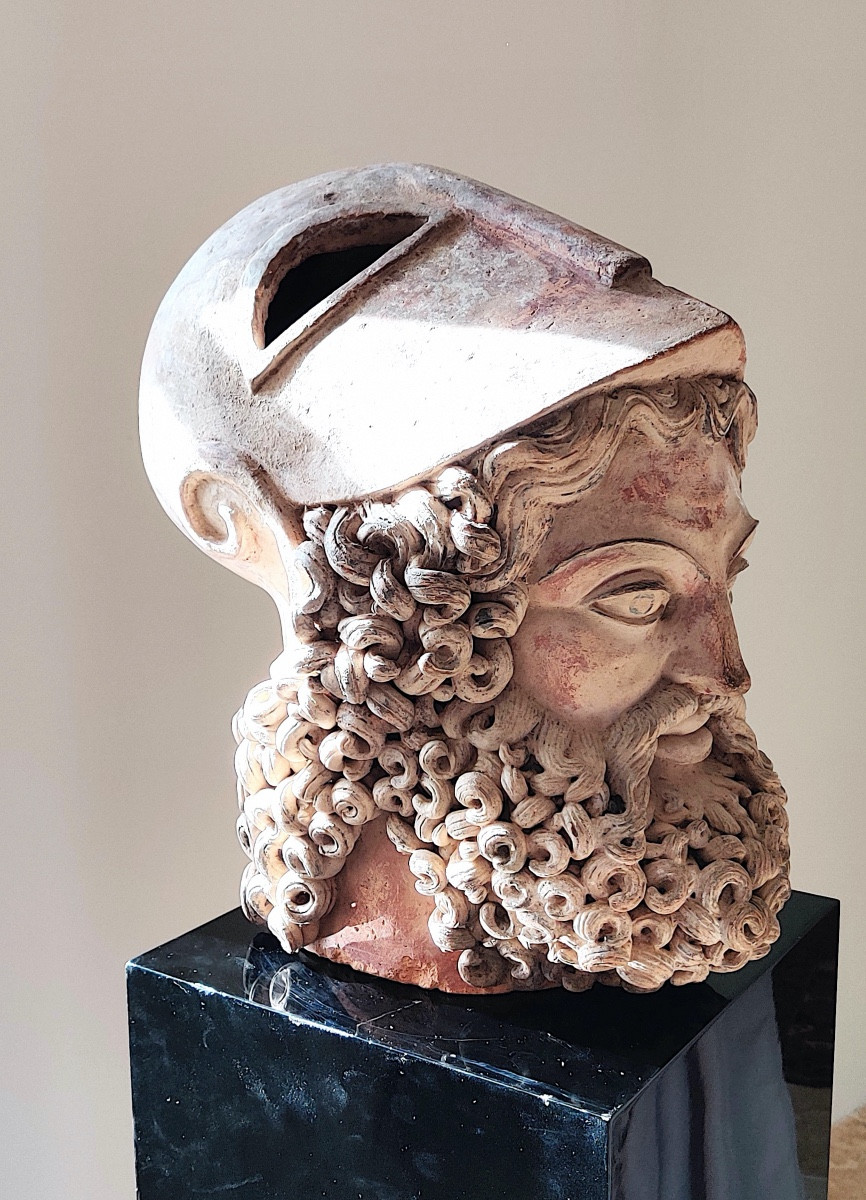 Large Patinated Terracotta Head Of "pericles", Grand Tour, Italy, Late 19th Century.-photo-3