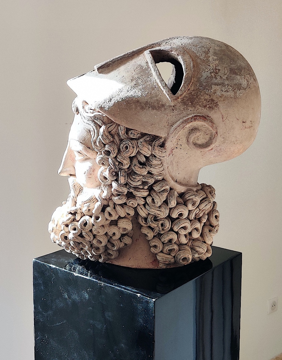 Large Patinated Terracotta Head Of "pericles", Grand Tour, Italy, Late 19th Century.-photo-4