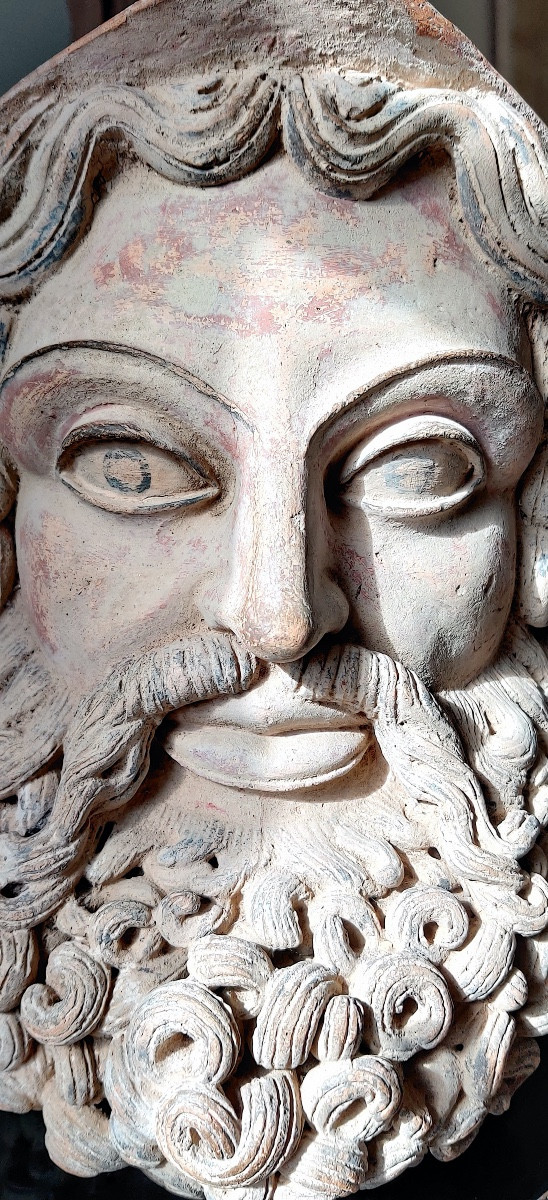 Large Patinated Terracotta Head Of "pericles", Grand Tour, Italy, Late 19th Century.-photo-1