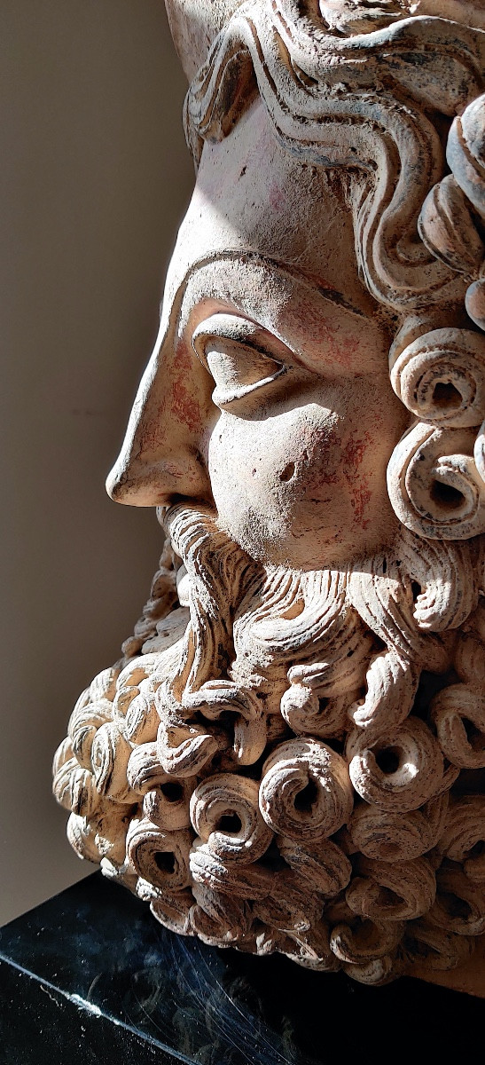 Large Patinated Terracotta Head Of "pericles", Grand Tour, Italy, Late 19th Century.-photo-2