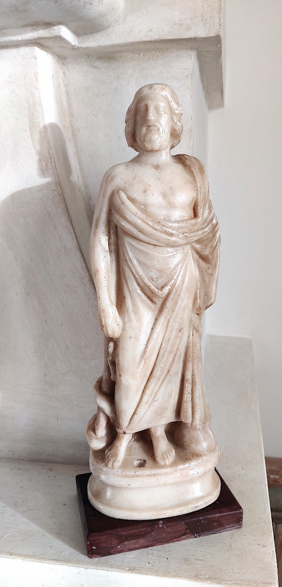 Alabaster Figure After The Antique Of  The God "esculape " , Grand Tour , Late XIX Th C.