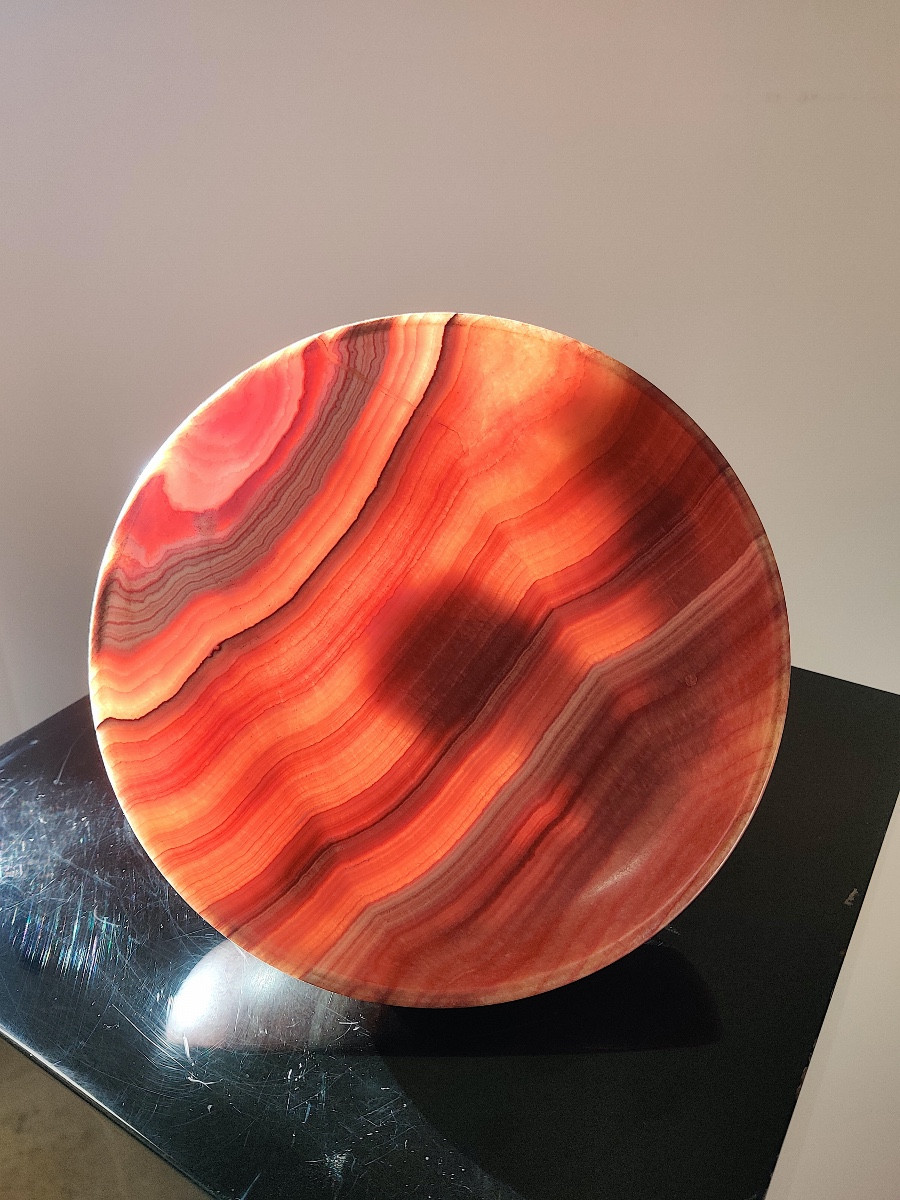 Coupe en agate rubanée sur une base colonne en marbres  contrastés, époque fin XIX /début XXème-photo-4