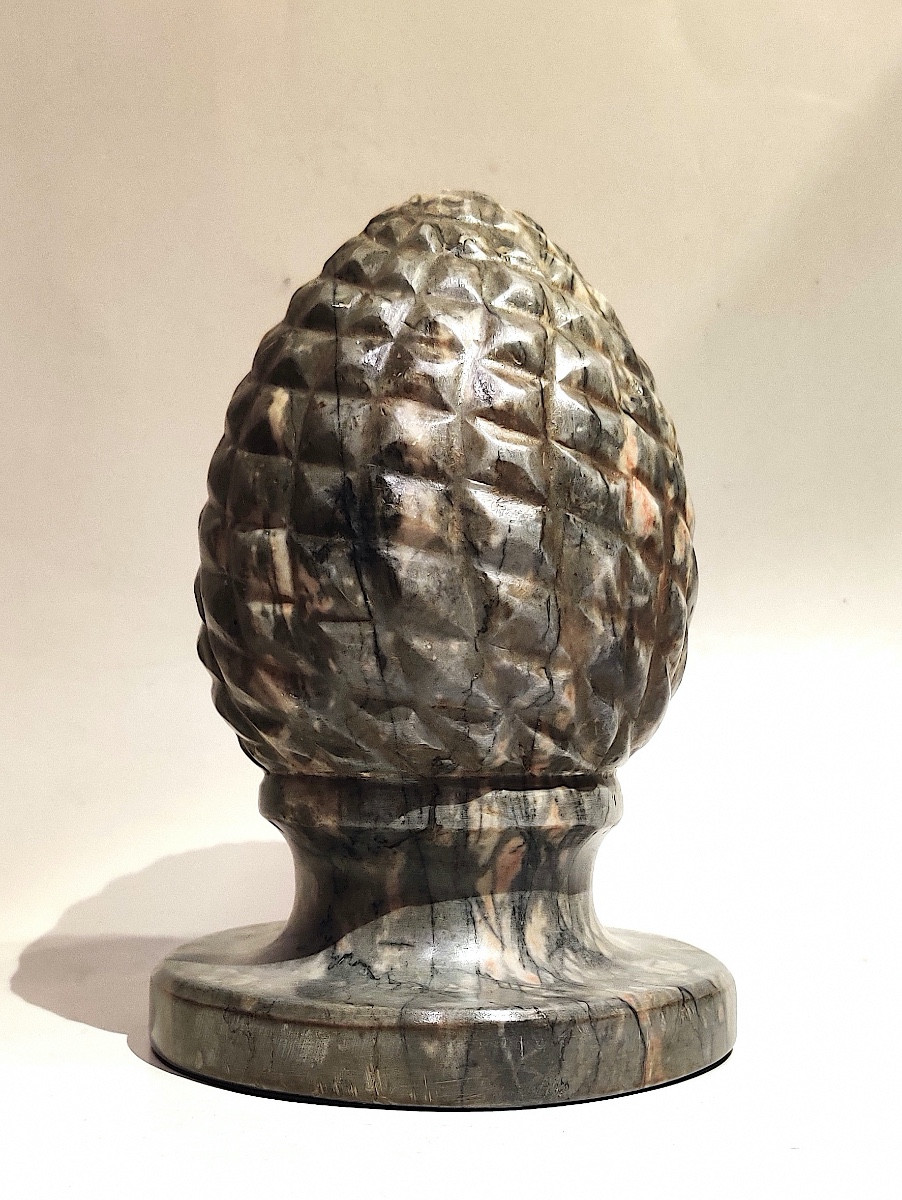 Large Carved Marble Stair "ball" In The Shape Of A Pine Cone, 19th Century-photo-3