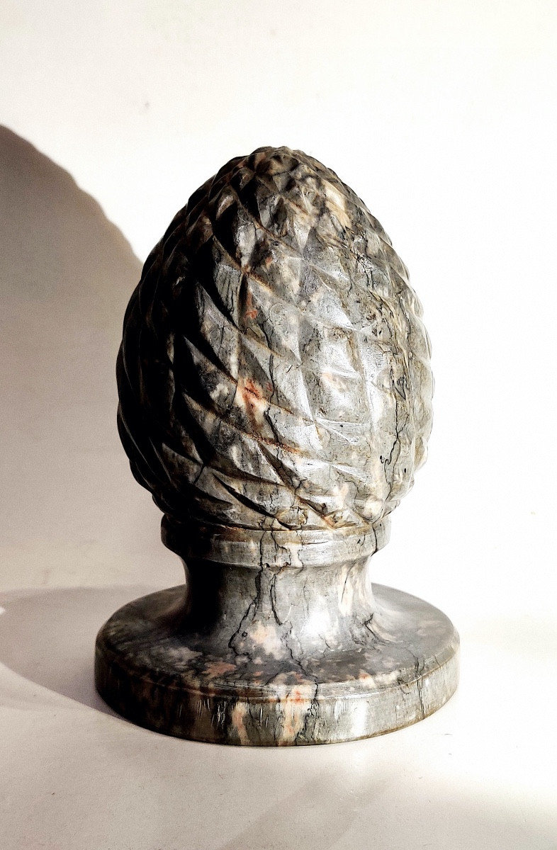 Large Carved Marble Stair "ball" In The Shape Of A Pine Cone, 19th Century-photo-1