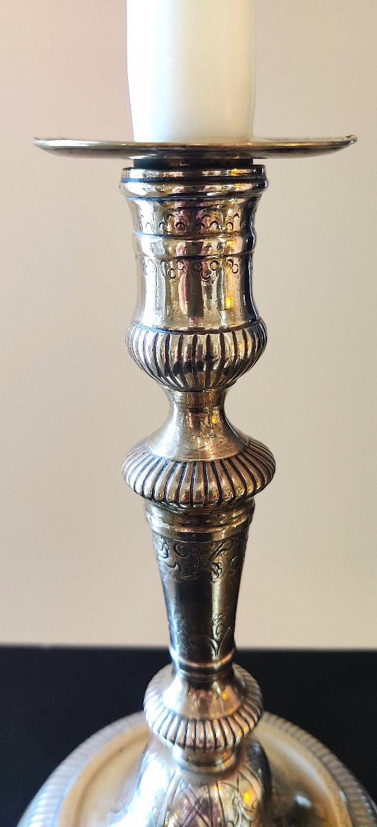 Pair Of Lxiv Candlesticks Engraved With A Bérain-style Decoration, France, Early 18th Century-photo-4