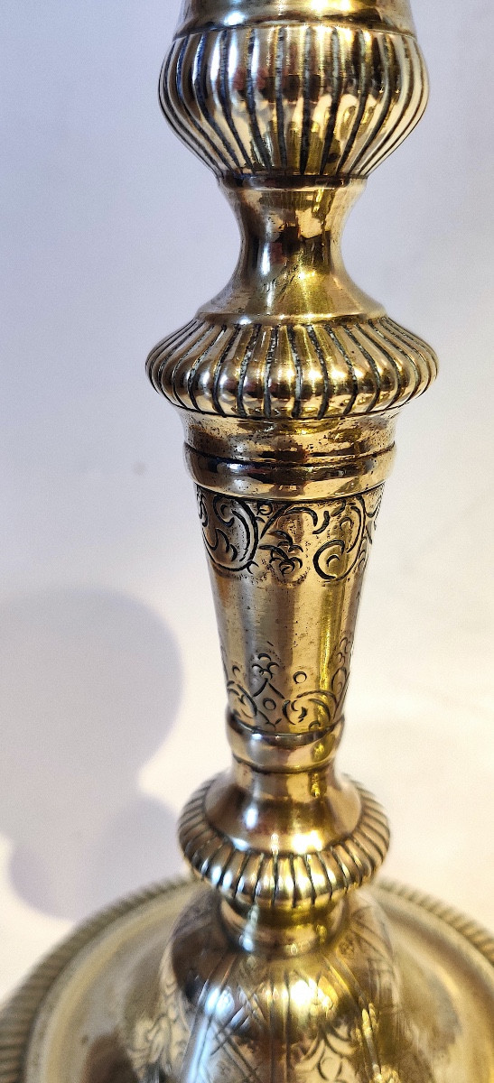 Pair Of Lxiv Candlesticks Engraved With A Bérain-style Decoration, France, Early 18th Century-photo-1
