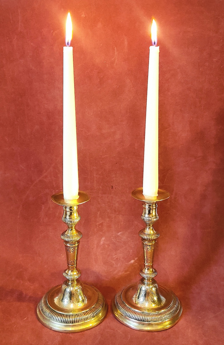 Pair Of Lxiv Candlesticks Engraved With A Bérain-style Decoration, France, Early 18th Century-photo-7