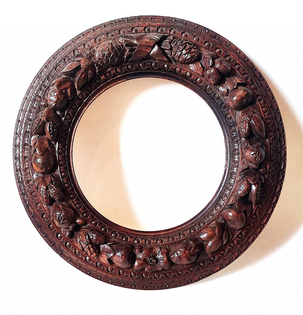Renaissance-style Carved Wooden Tondo Frame, Italy, 19th Century-photo-3