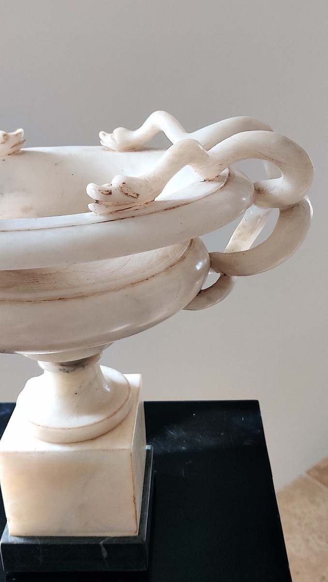 Grande coupe à l'Antique aux serpents ,  Albâtre , Grand Tour , XIXème-photo-4