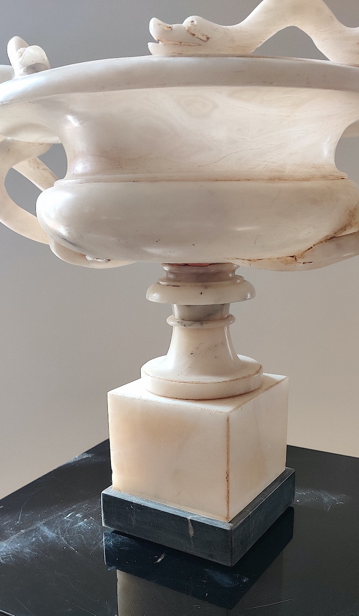 Grande coupe à l'Antique aux serpents ,  Albâtre , Grand Tour , XIXème-photo-5