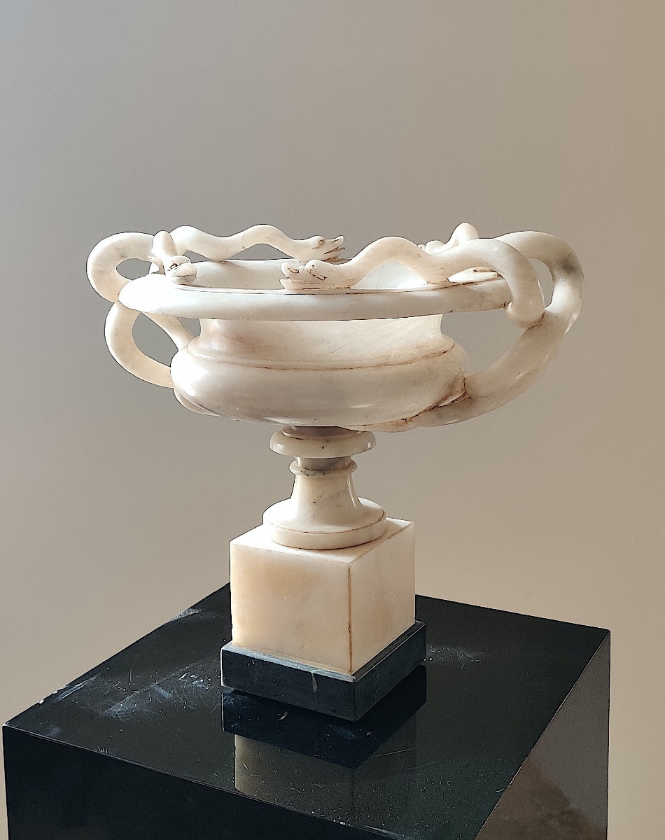 Grande coupe à l'Antique aux serpents ,  Albâtre , Grand Tour , XIXème-photo-8