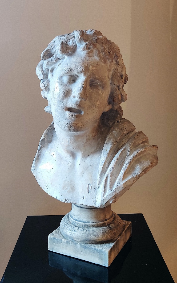 Sculpture originale d'après l' "Alexandre mourant " , plâtre sur base  marbre , début XIXème .-photo-3