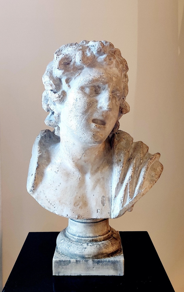 Sculpture originale d'après l' "Alexandre mourant " , plâtre sur base  marbre , début XIXème .-photo-4