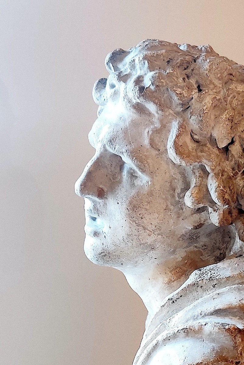 Sculpture originale d'après l' "Alexandre mourant " , plâtre sur base  marbre , début XIXème .-photo-5