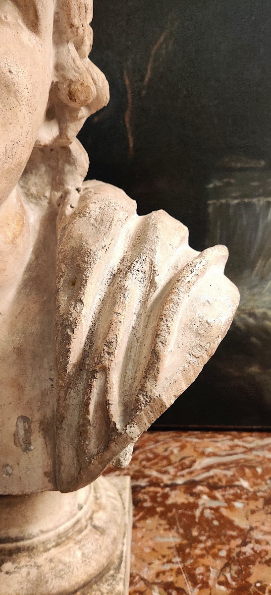 Sculpture originale d'après l' "Alexandre mourant " , plâtre sur base  marbre , début XIXème .-photo-6