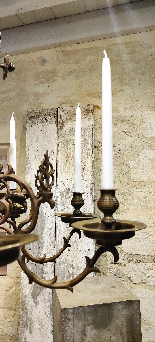Important Bronze Chandelier In The Flemish Gothic Style, 8 Lights, 19th Century-photo-4