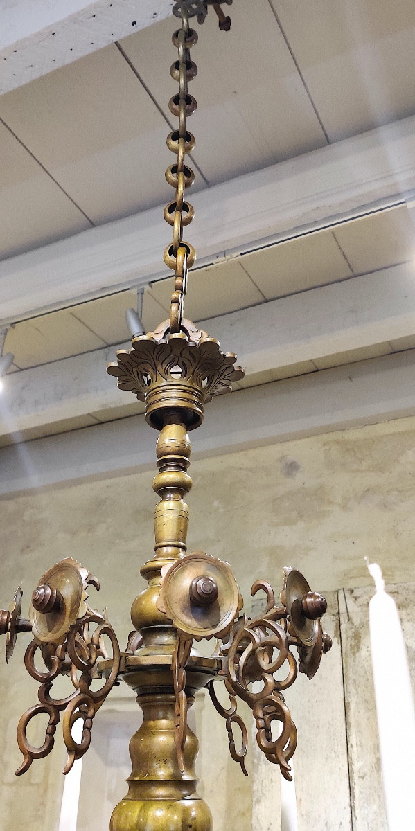 Important Bronze Chandelier In The Flemish Gothic Style, 8 Lights, 19th Century-photo-1