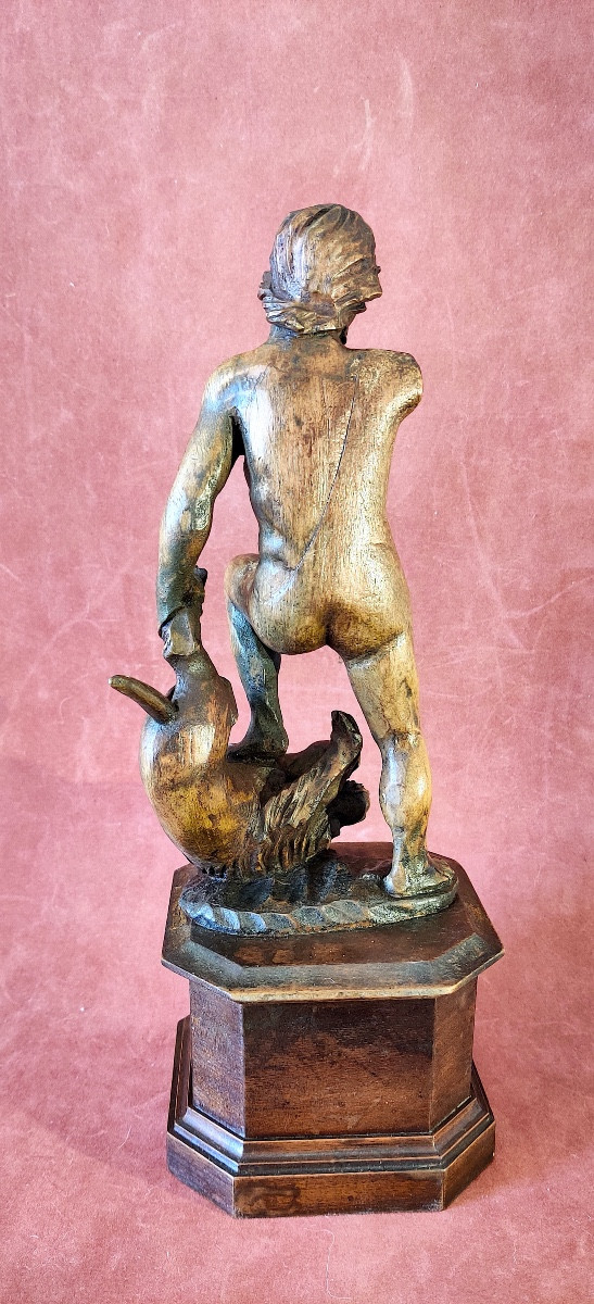 Groupe bois sculpté " Hercule terrassant le lion de Némée" , fin XVII/début XVIIIéme siècle .-photo-3