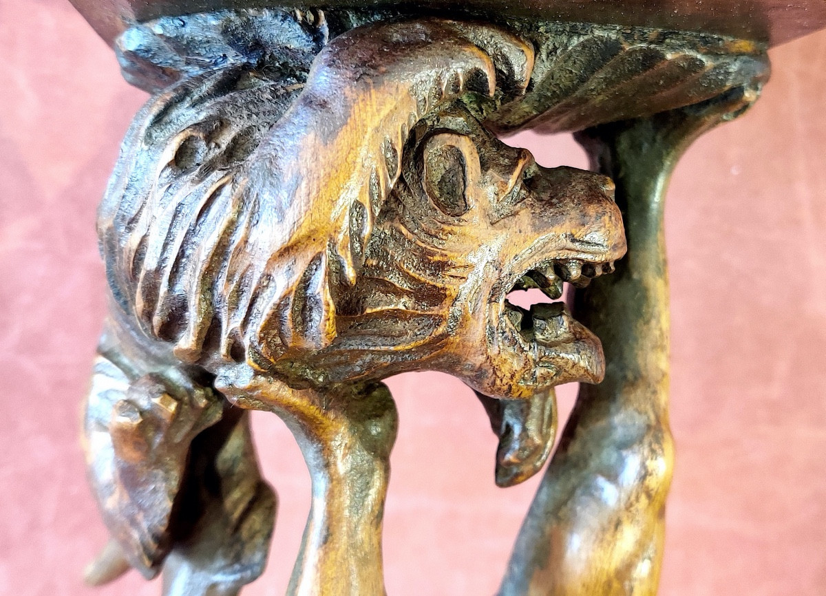 Groupe bois sculpté " Hercule terrassant le lion de Némée" , fin XVII/début XVIIIéme siècle .-photo-6