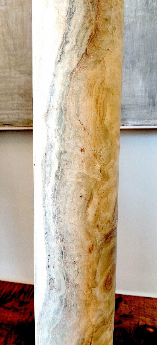 Colonne ancienne soclée en marbre-onyx / albâtre égyptien , Italie , début XIXème ou avant .-photo-1