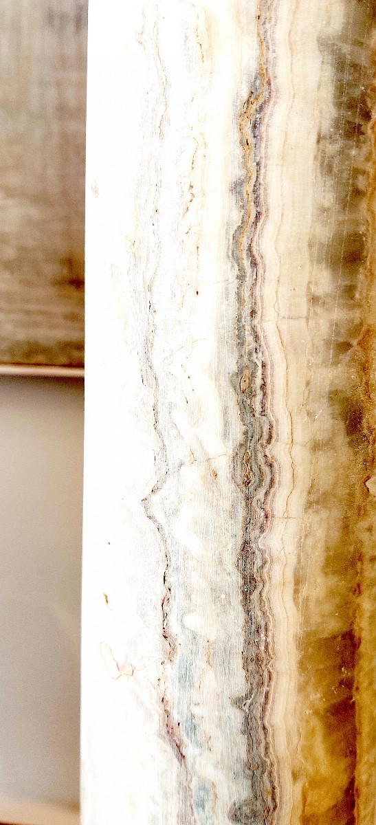 Colonne ancienne soclée en marbre-onyx / albâtre égyptien , Italie , début XIXème ou avant .-photo-2