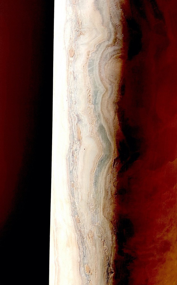 Colonne ancienne soclée en marbre-onyx / albâtre égyptien , Italie , début XIXème ou avant .-photo-3