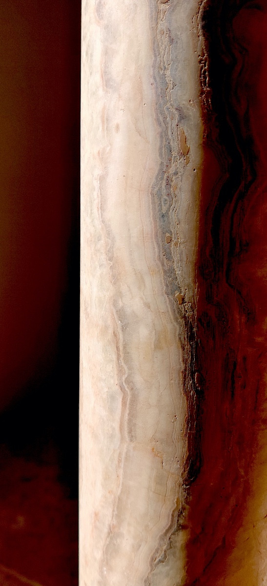 Colonne ancienne soclée en marbre-onyx / albâtre égyptien , Italie , début XIXème ou avant .-photo-4