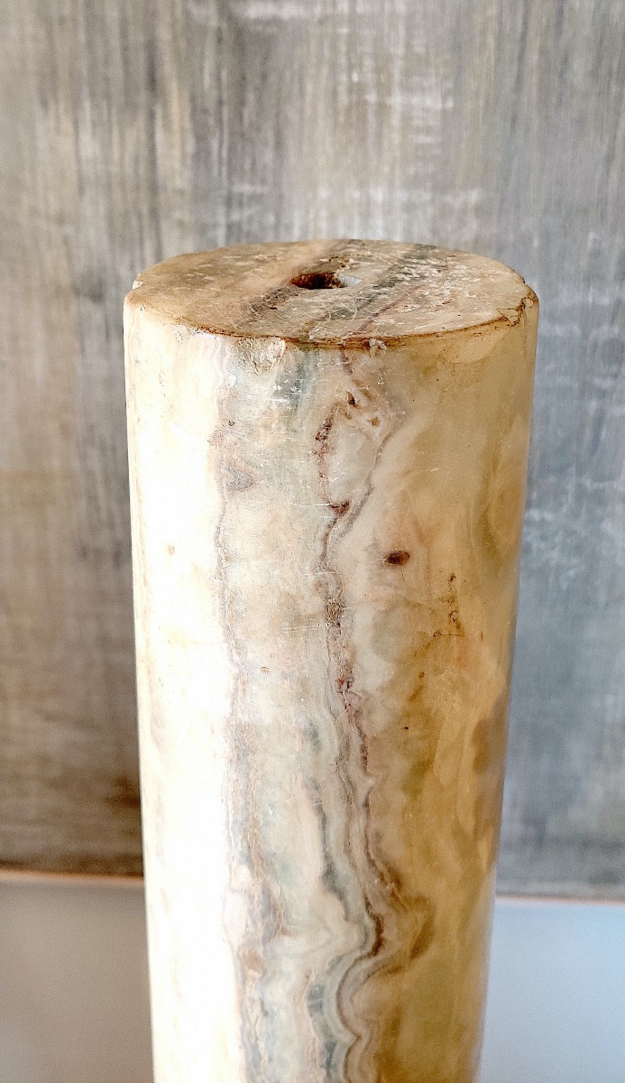 Colonne ancienne soclée en marbre-onyx / albâtre égyptien , Italie , début XIXème ou avant .-photo-6