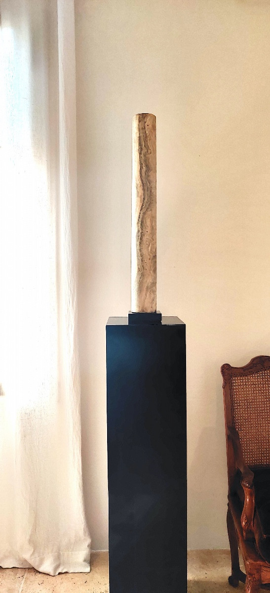 Colonne ancienne soclée en marbre-onyx / albâtre égyptien , Italie , début XIXème ou avant .