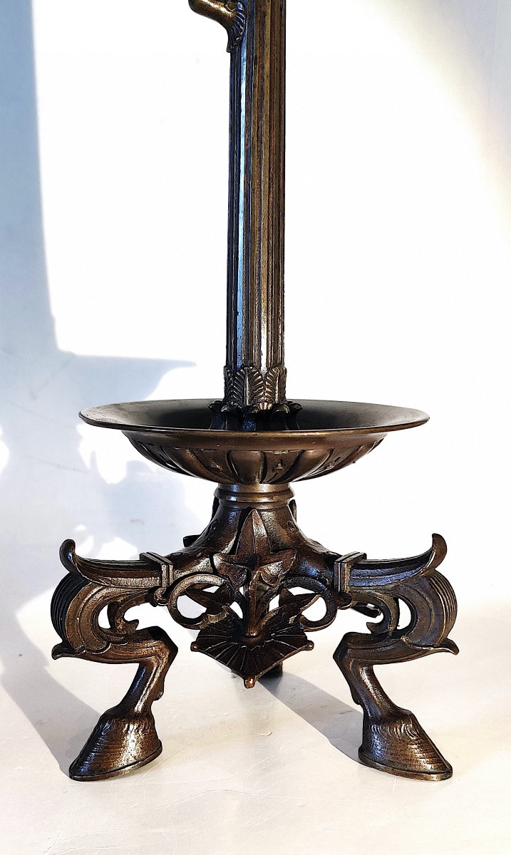 Paire de grands bougeoirs à l'Antique en bronze patiné , Maison Barbedienne , Paris , XIXème.-photo-1