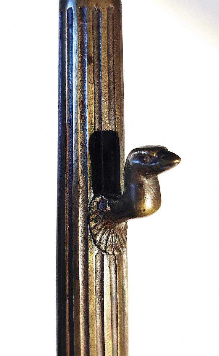 Paire de grands bougeoirs à l'Antique en bronze patiné , Maison Barbedienne , Paris , XIXème.-photo-5