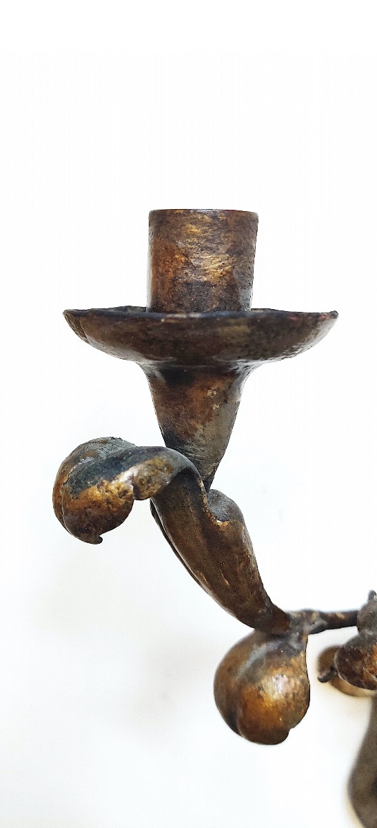 Pair Of Italian Baroque Sconces In Gilded Iron From The 19th Century.-photo-1