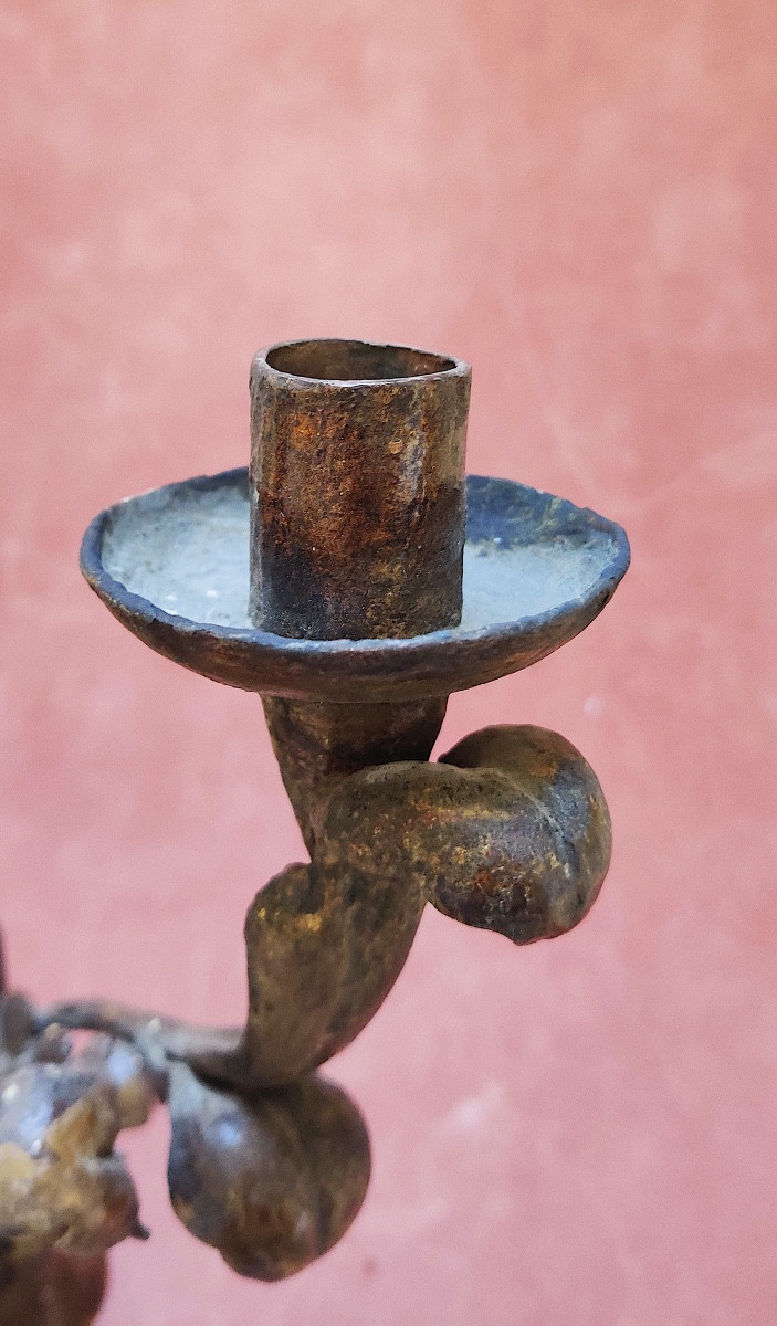 Pair Of Italian Baroque Sconces In Gilded Iron From The 19th Century.-photo-5