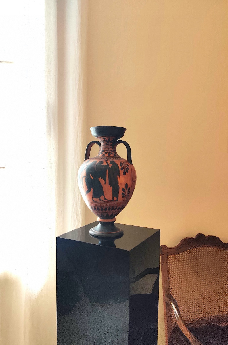 Large Greek-style Vase After The Antique ( 41 Cm) , Painted Terracotta, 1st Half 20th Century.-photo-2