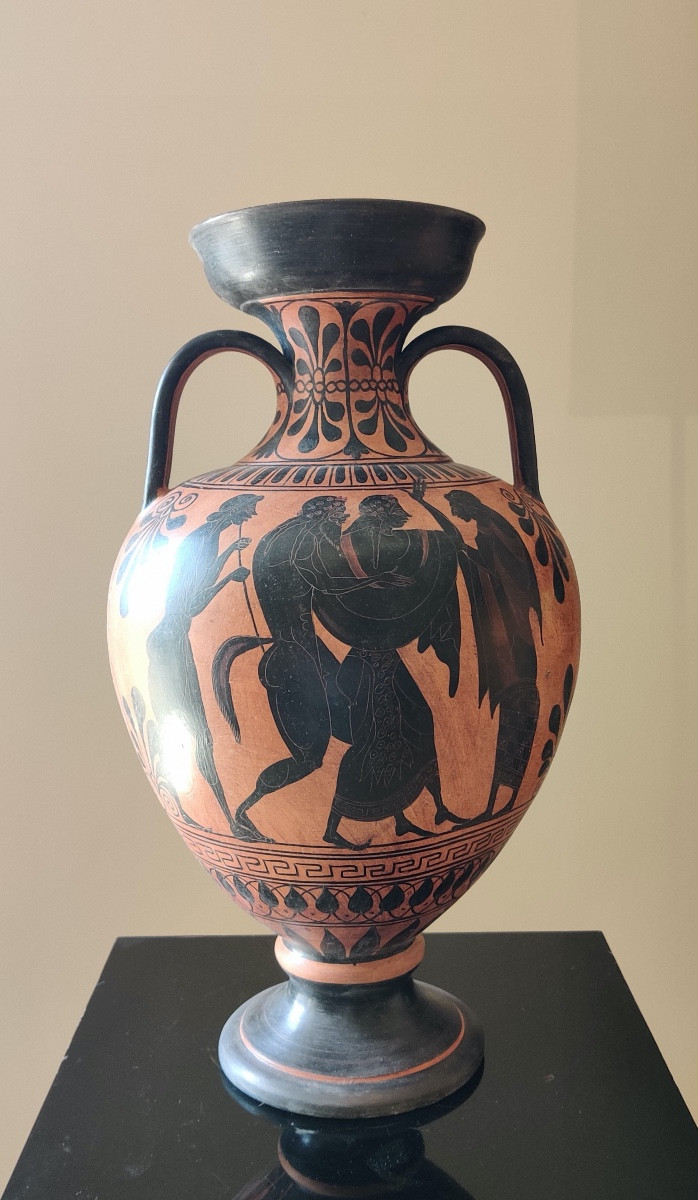 Large Greek-style Vase After The Antique ( 41 Cm) , Painted Terracotta, 1st Half 20th Century.-photo-3