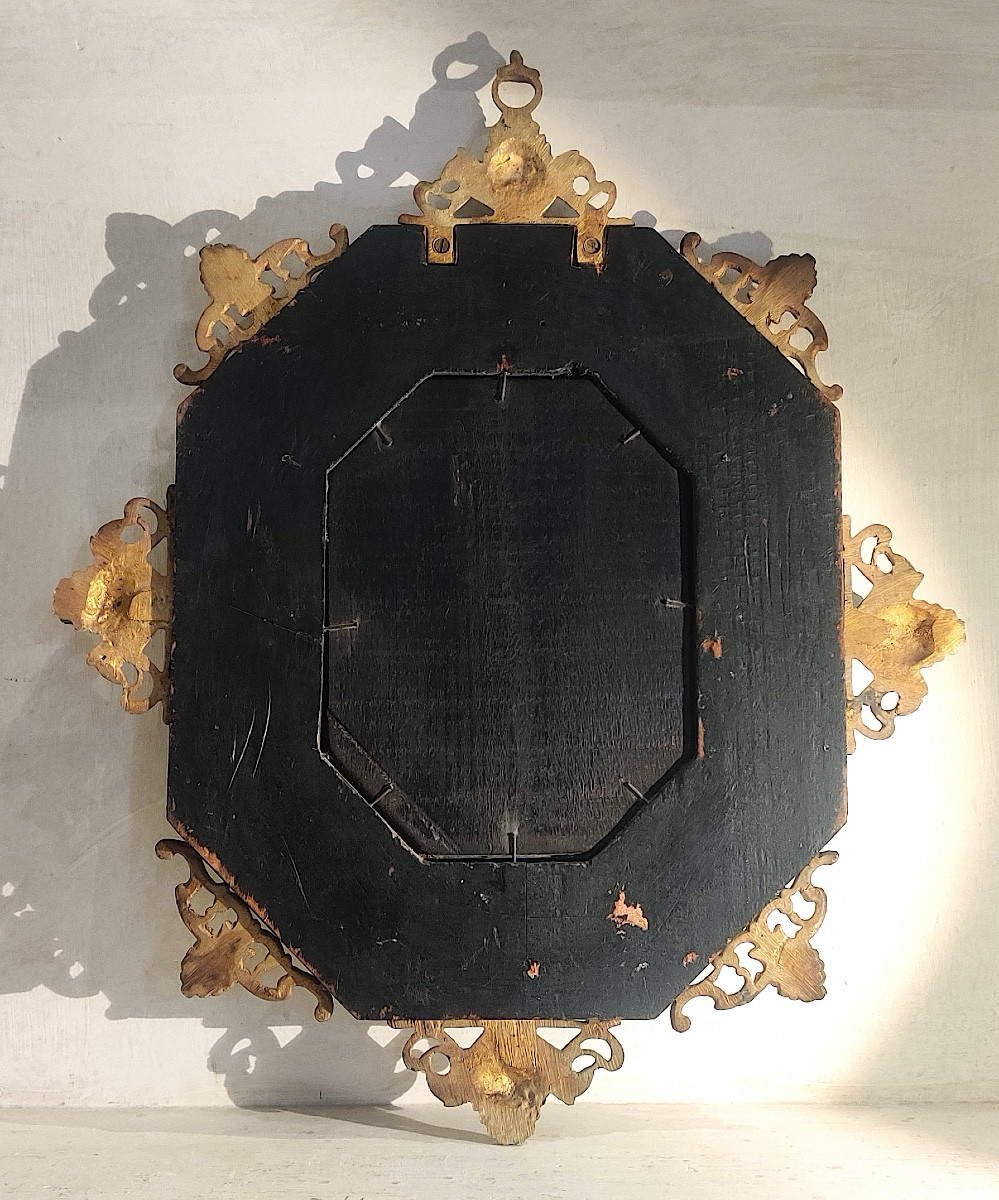 Petit miroir octogonal italien de style Renaissance  d'époque XIXème .-photo-4