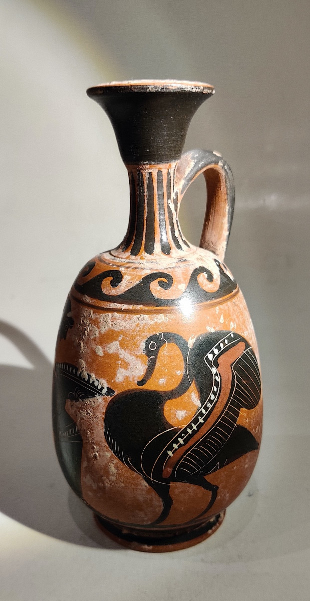 Small Greek-style Vase, Terracotta Decorated With Black Figures, Italy, Late 19th Century-photo-3