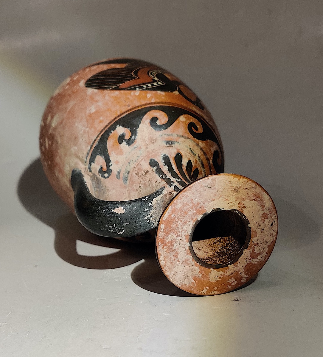 Small Greek-style Vase, Terracotta Decorated With Black Figures, Italy, Late 19th Century-photo-2