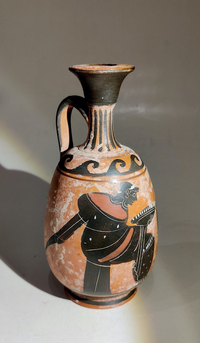 Small Greek-style Vase, Terracotta Decorated With Black Figures, Italy, Late 19th Century