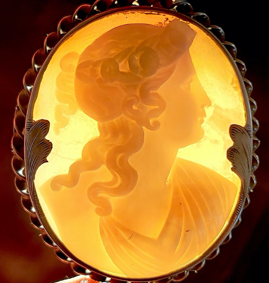 Large Shell Cameo  " Goddess In Profile After The Antique"-photo-3