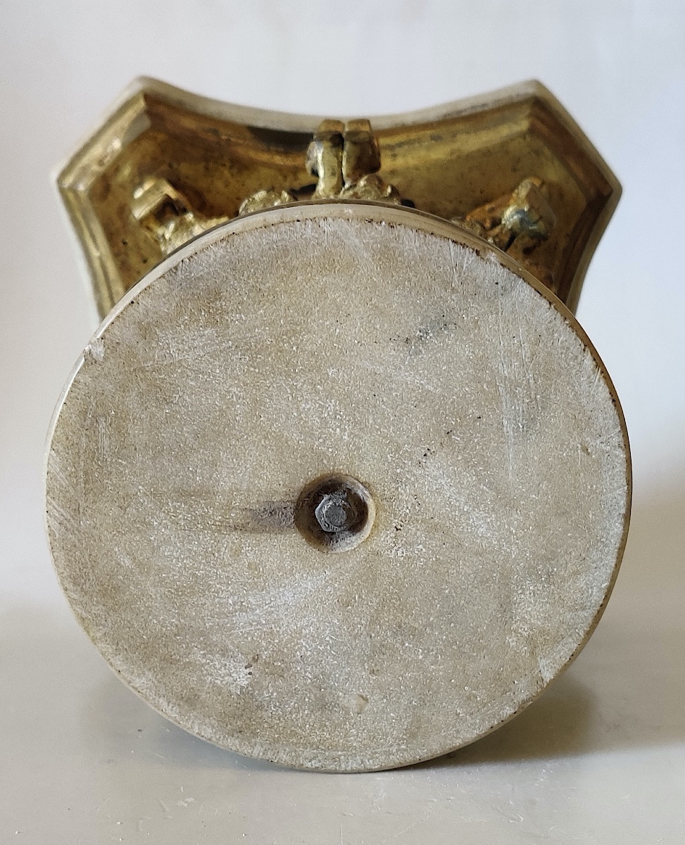 Grand socle/présentoir " Chapiteau corinthien" , bronze doré et marbre , Italie, époque XIXème-photo-5