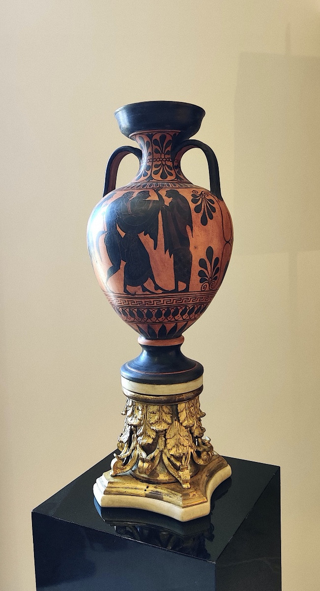 Grand socle/présentoir " Chapiteau corinthien" , bronze doré et marbre , Italie, époque XIXème-photo-8