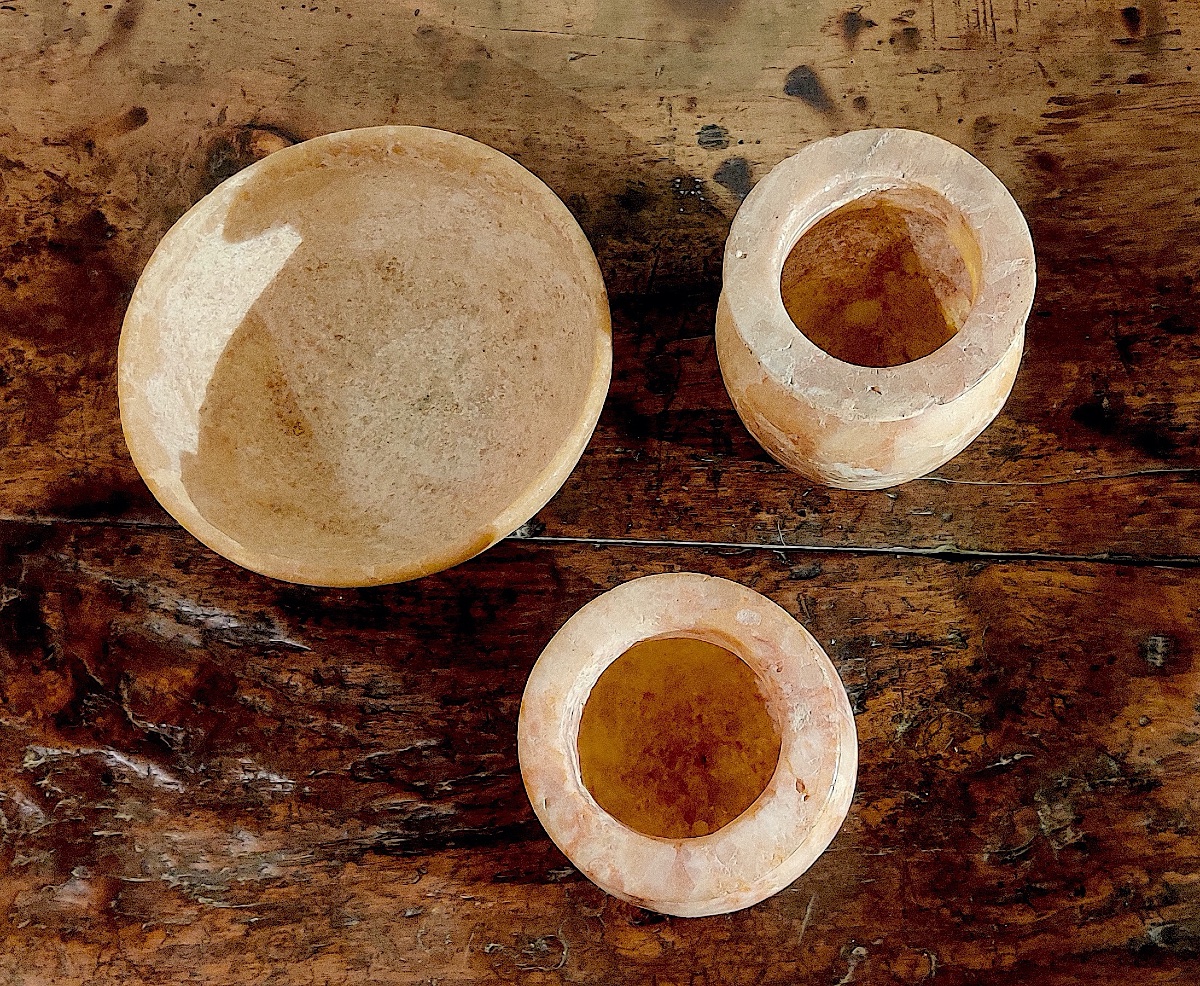 Set Of 3 Alabaster Egyptian Vases, In The Style Of The "grand Tour" , Late 19thc/early 20 Thc-photo-3