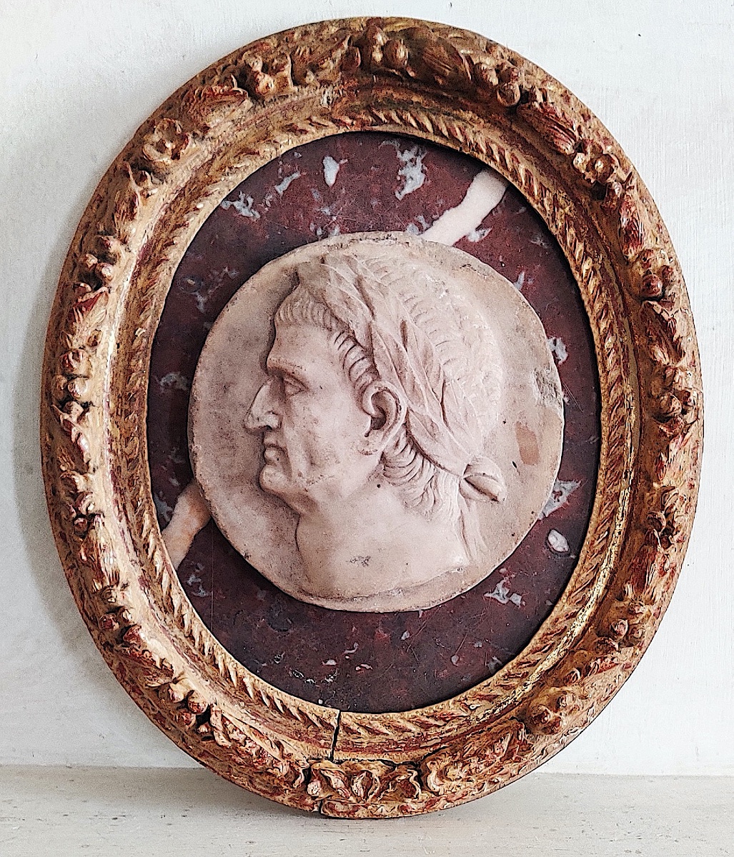 Portrait encadré d'Empereur Romain en marbre sculpté fin XVIIIème .-photo-4