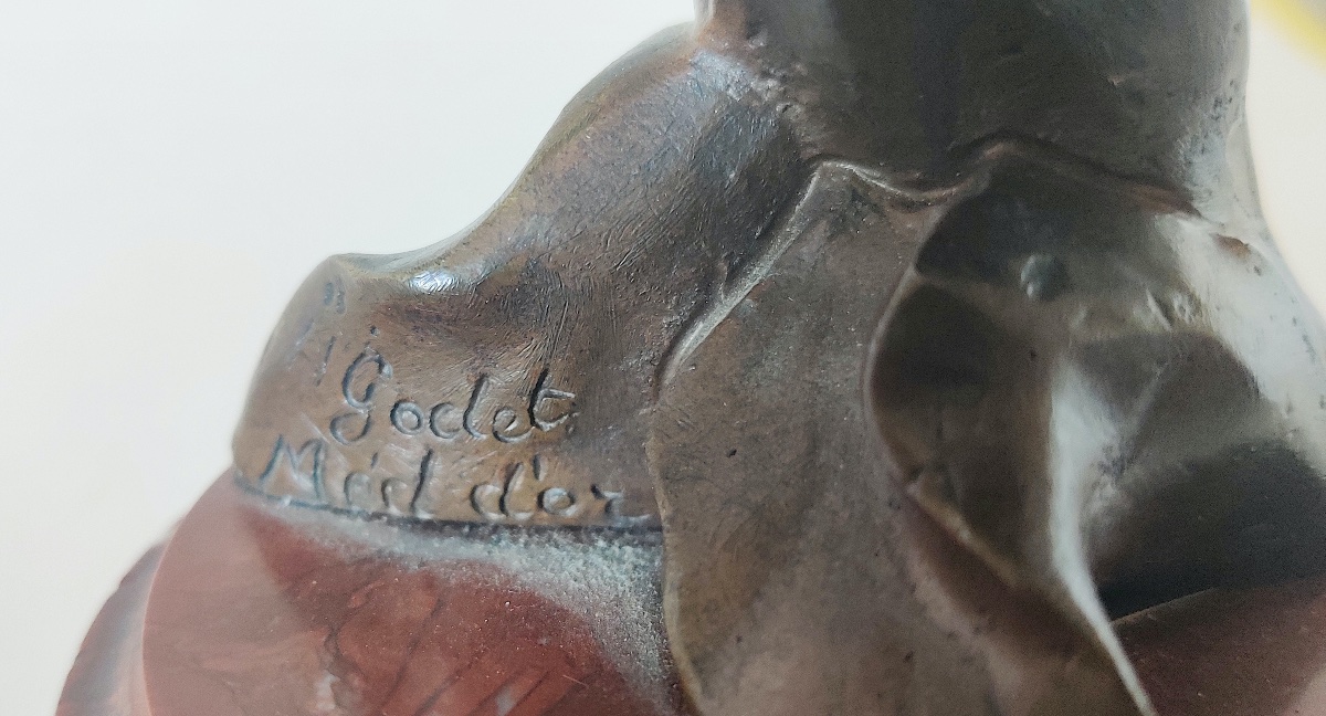 Bronze Art Nouveau d'Henri Godet ( 1863-1937)  " La Femme Fleur" .-photo-3