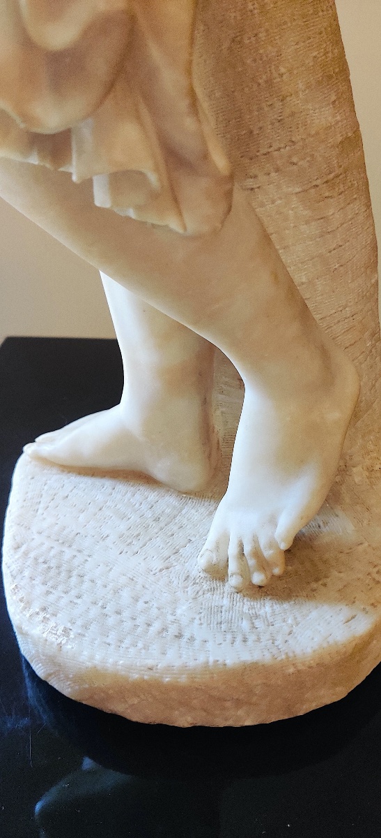 " Hermes du Belvédère" en albâtre sculpté , Grand Tour , vers 1830 ., 58 CM de haut .-photo-7