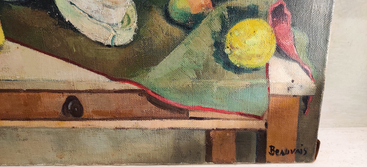 Large Hst "still Life With Fruit" By Jacques F. Beauvais (ec Fr), Early 20th Century.-photo-4