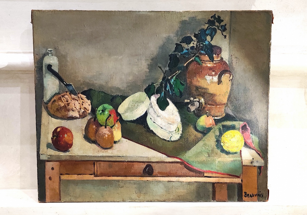 Large Hst "still Life With Fruit" By Jacques F. Beauvais (ec Fr), Early 20th Century.
